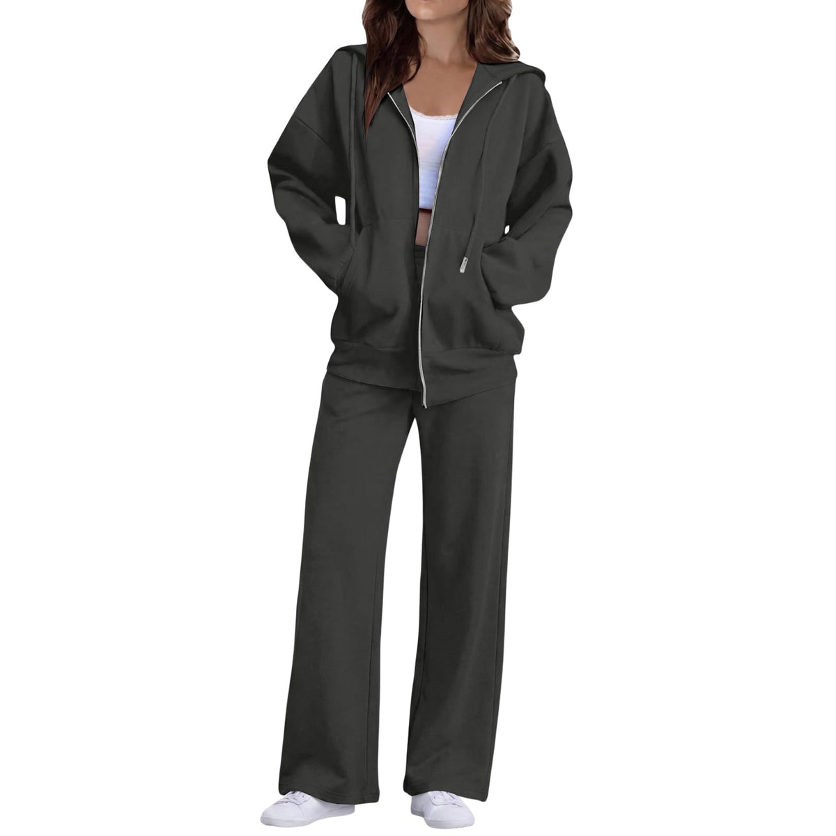 Sweatsuits Women 2 Piece Outfit Zip Up Hoodie and Sweatpants Set Fall Long Sleeve Tracksuit and Wide Leg Sweatpants