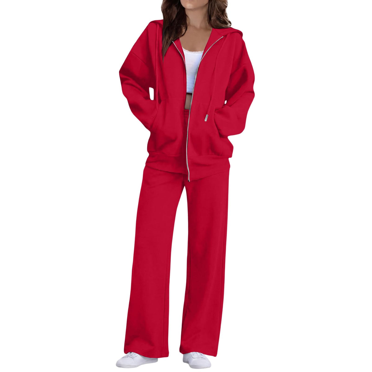 Sweatsuits Women 2 Piece Outfit Zip Up Hoodie and Sweatpants Set Fall Long Sleeve Tracksuit and Wide Leg Sweatpants