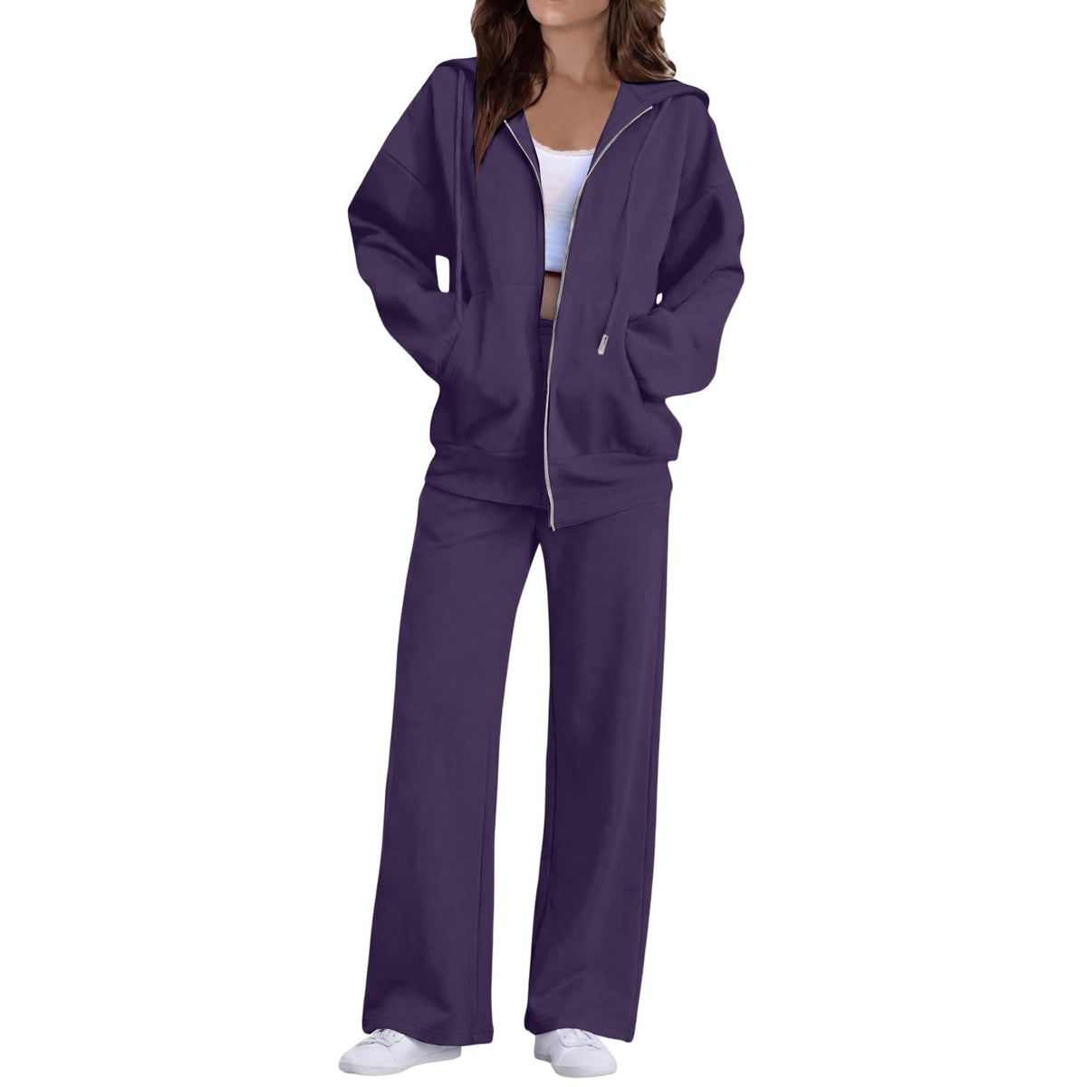 Sweatsuits Women 2 Piece Outfit Zip Up Hoodie and Sweatpants Set Fall Long Sleeve Tracksuit and Wide Leg Sweatpants