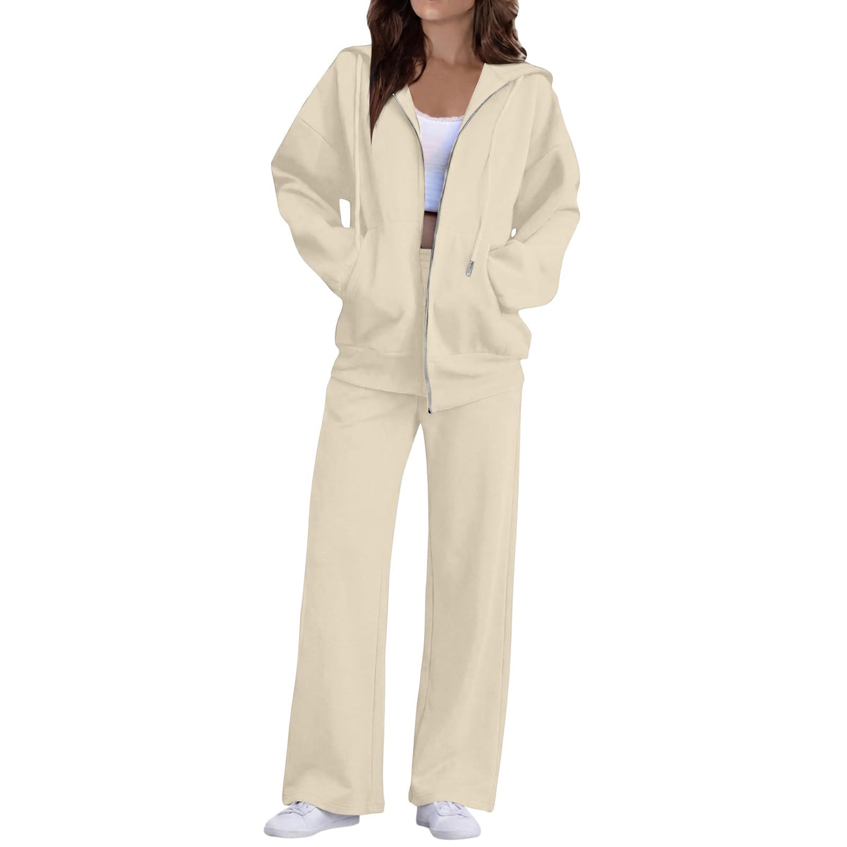Sweatsuits Women 2 Piece Outfit Zip Up Hoodie and Sweatpants Set Fall Long Sleeve Tracksuit and Wide Leg Sweatpants