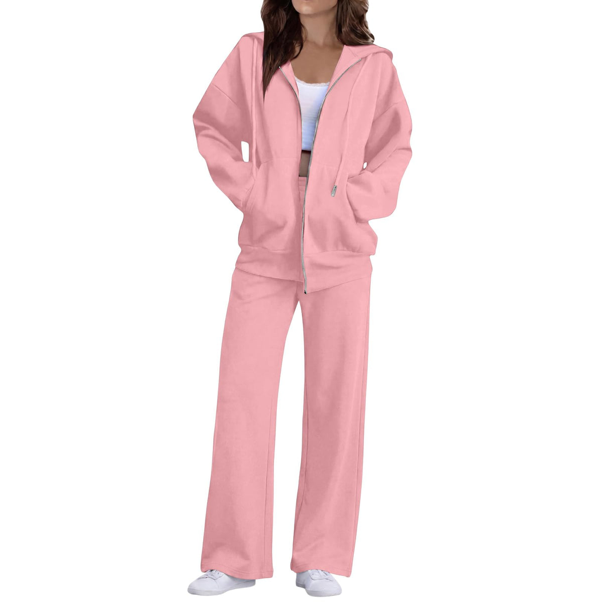Sweatsuits Women 2 Piece Outfit Zip Up Hoodie and Sweatpants Set Fall Long Sleeve Tracksuit and Wide Leg Sweatpants