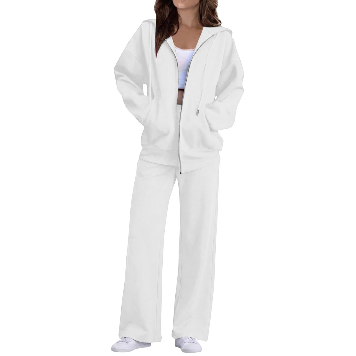 Sweatsuits Women 2 Piece Outfit Zip Up Hoodie and Sweatpants Set Fall Long Sleeve Tracksuit and Wide Leg Sweatpants