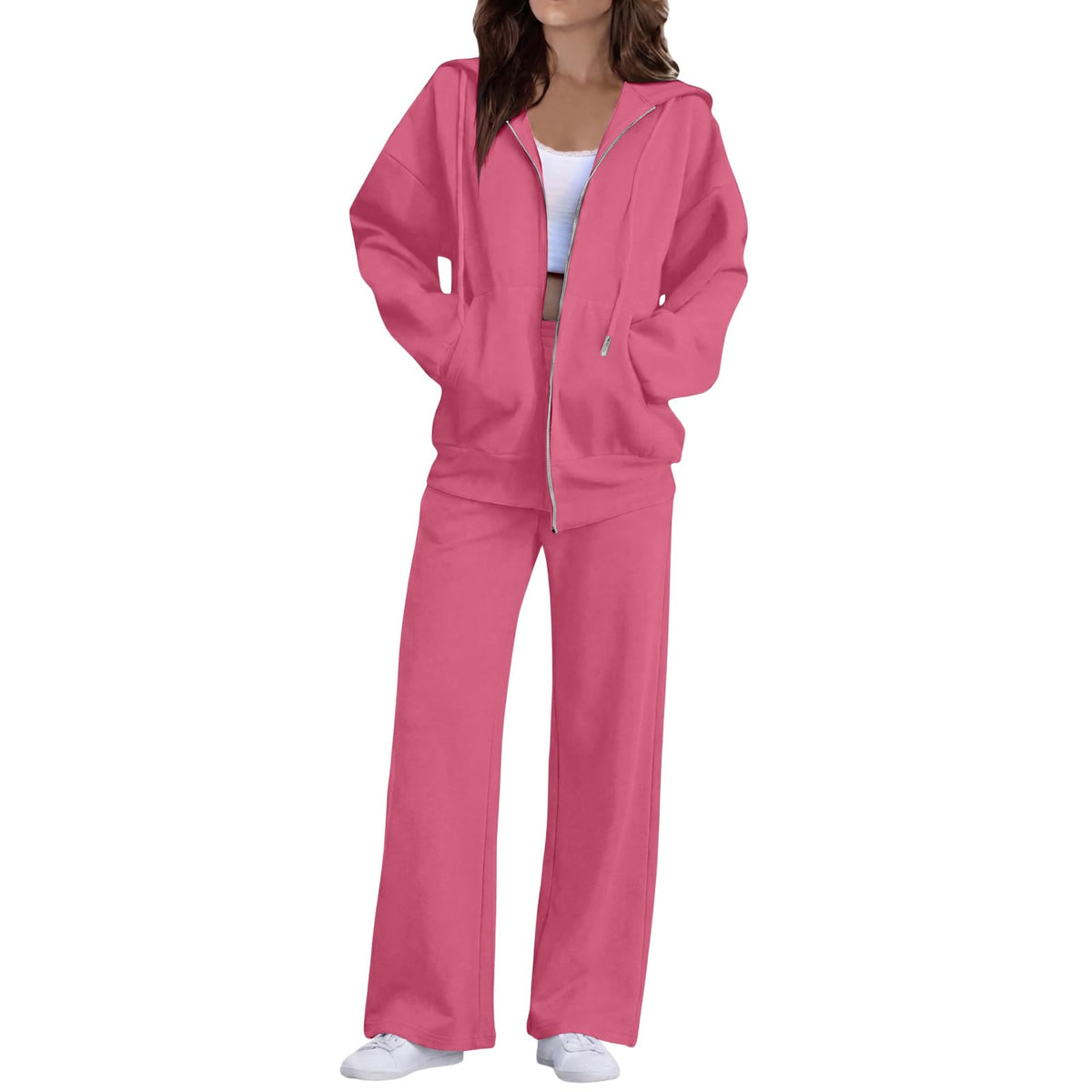 Sweatsuits Women 2 Piece Outfit Zip Up Hoodie and Sweatpants Set Fall Long Sleeve Tracksuit and Wide Leg Sweatpants