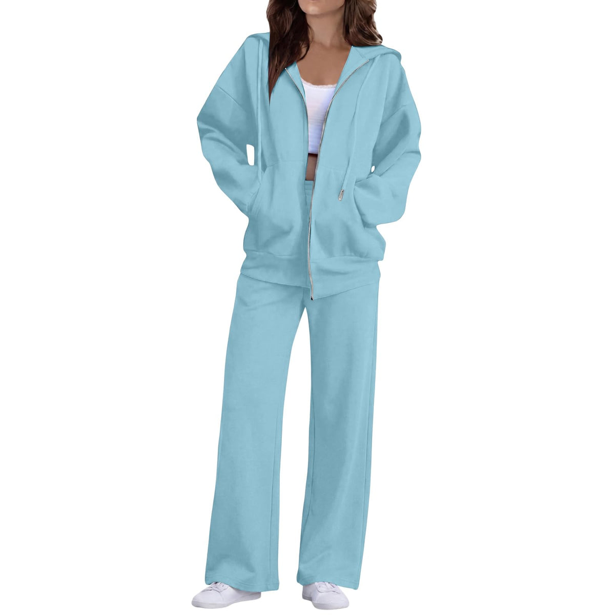 Sweatsuits Women 2 Piece Outfit Zip Up Hoodie and Sweatpants Set Fall Long Sleeve Tracksuit and Wide Leg Sweatpants