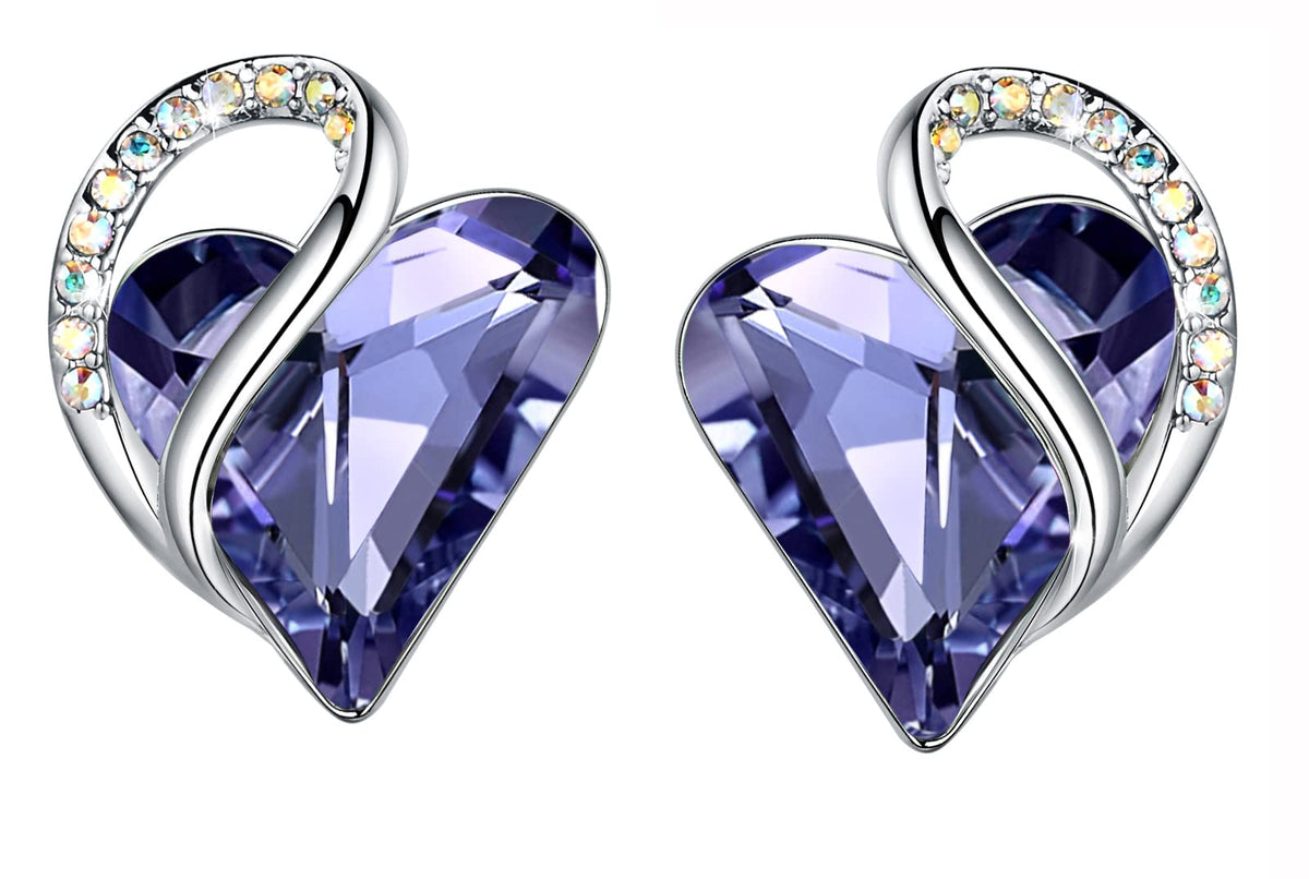 Leafael Infinity Love Heart Stud Earrings for Women, Birthstone and Healing Stone, Gifts for Mom, Wife, and Her, Silver Plated