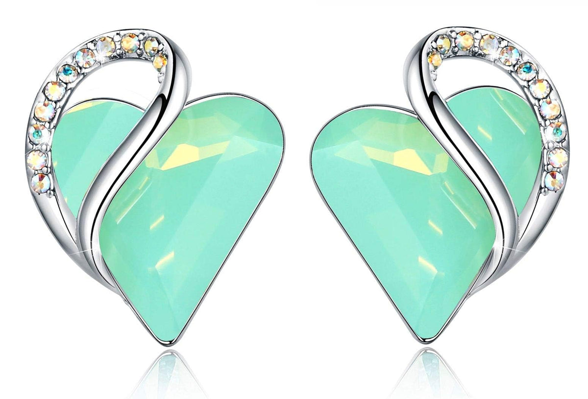 Leafael Infinity Love Heart Stud Earrings for Women, Birthstone and Healing Stone, Gifts for Mom, Wife, and Her, Silver Plated