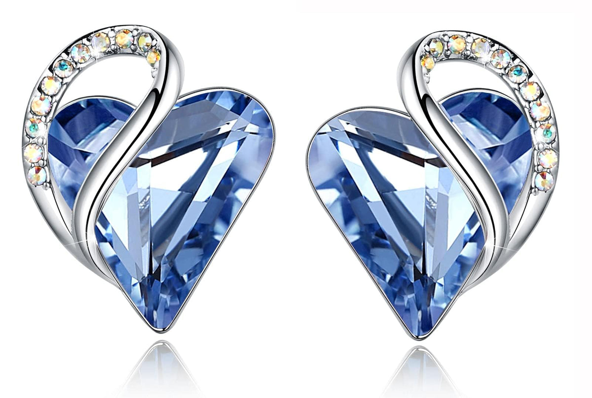 Leafael Infinity Love Heart Stud Earrings for Women, Birthstone and Healing Stone, Gifts for Mom, Wife, and Her, Silver Plated