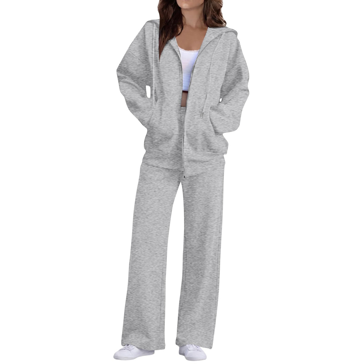 Sweatsuits Women 2 Piece Outfit Zip Up Hoodie and Sweatpants Set Fall Long Sleeve Tracksuit and Wide Leg Sweatpants