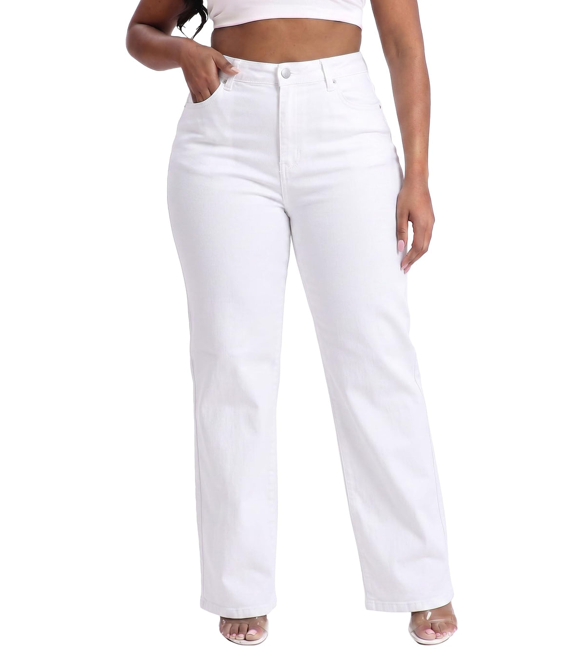 Gocolloa Plus Size Jeans for Curvy Women Straight Leg Stretchy High Waisted Casual Loose Denim Pants with Pockets
