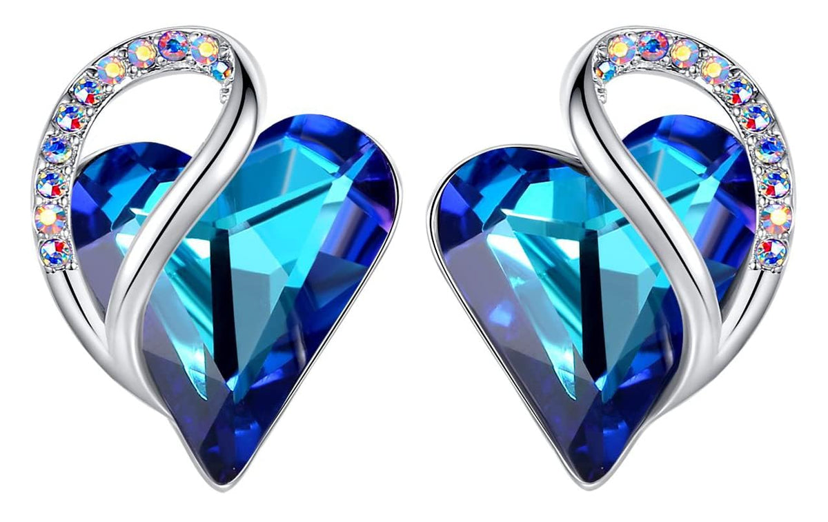 Leafael Infinity Love Heart Stud Earrings for Women, Birthstone and Healing Stone, Gifts for Mom, Wife, and Her, Silver Plated