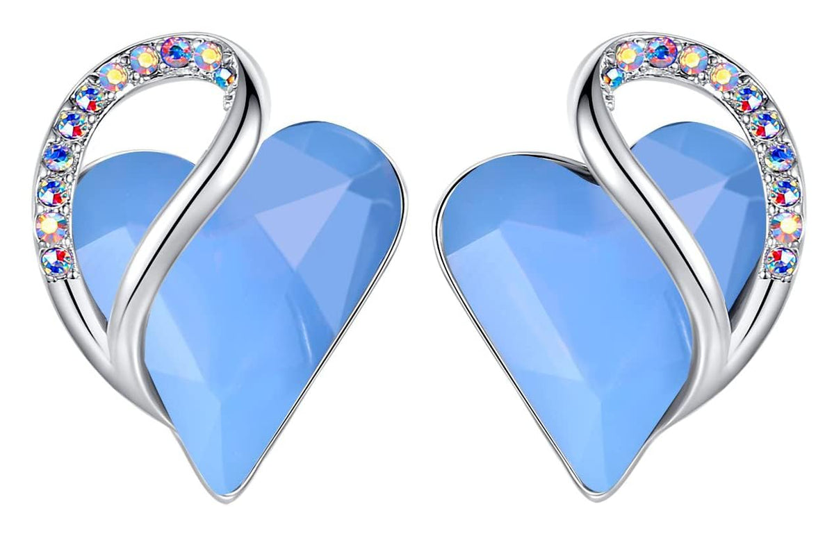Leafael Infinity Love Heart Stud Earrings for Women, Birthstone and Healing Stone, Gifts for Mom, Wife, and Her, Silver Plated