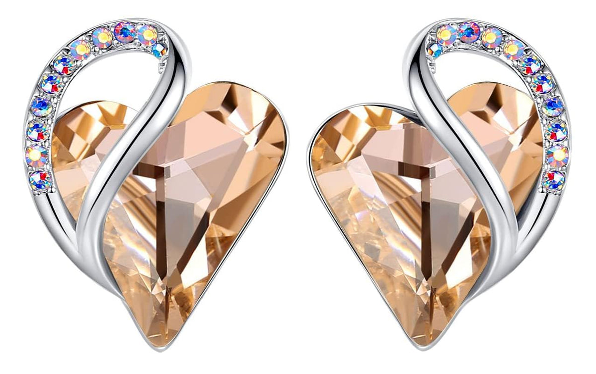 Leafael Infinity Love Heart Stud Earrings for Women, Birthstone and Healing Stone, Gifts for Mom, Wife, and Her, Silver Plated