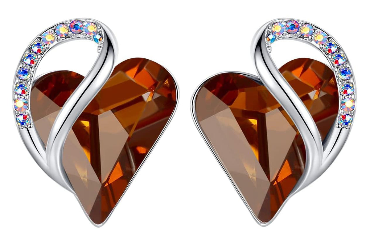 Leafael Infinity Love Heart Stud Earrings for Women, Birthstone and Healing Stone, Gifts for Mom, Wife, and Her, Silver Plated