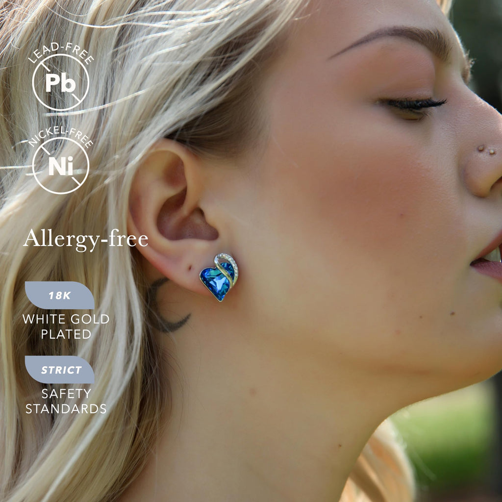 Leafael Infinity Love Heart Stud Earrings for Women, Birthstone and Healing Stone, Gifts for Mom, Wife, and Her, Silver Plated