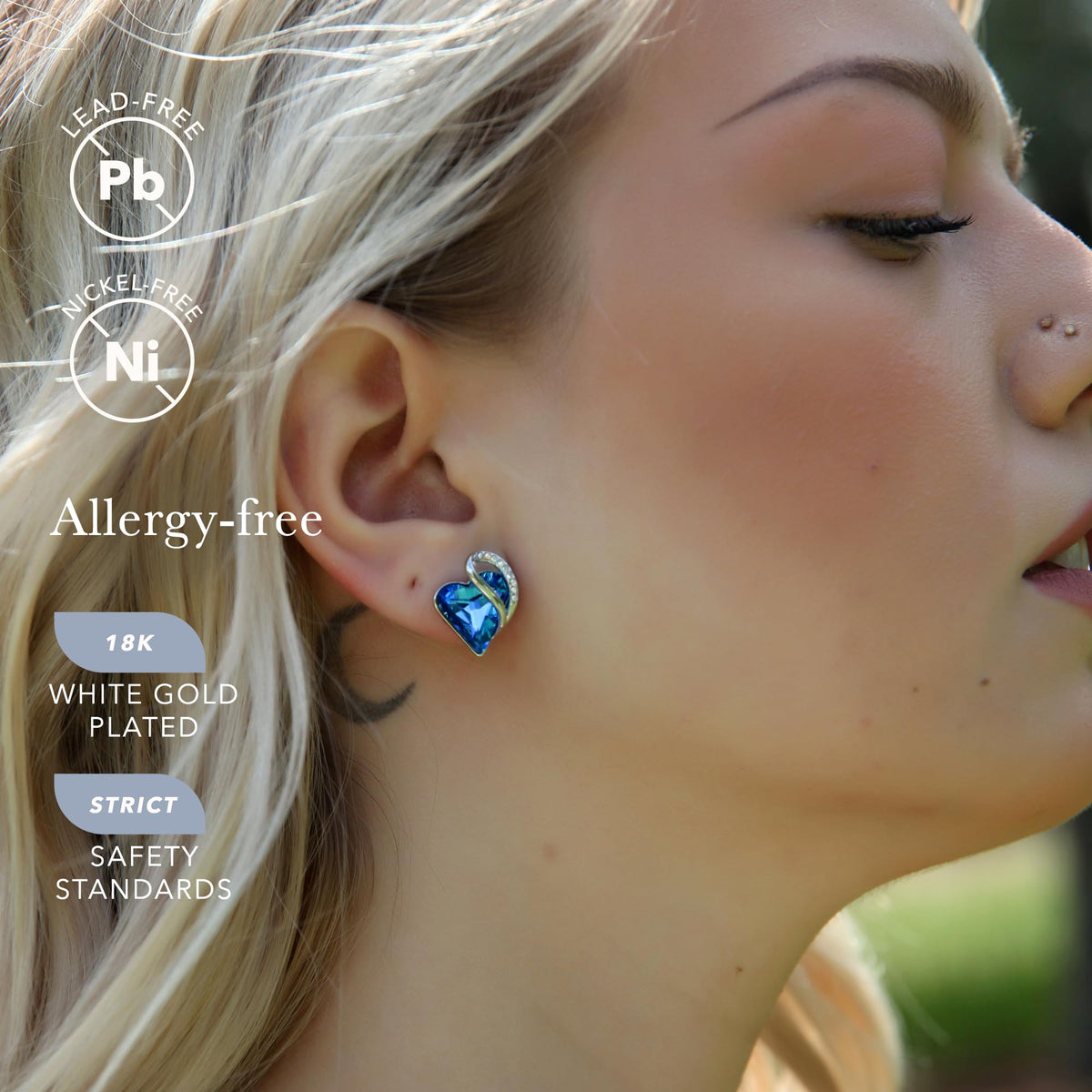 Leafael Infinity Love Heart Stud Earrings for Women, Birthstone and Healing Stone, Gifts for Mom, Wife, and Her, Silver Plated