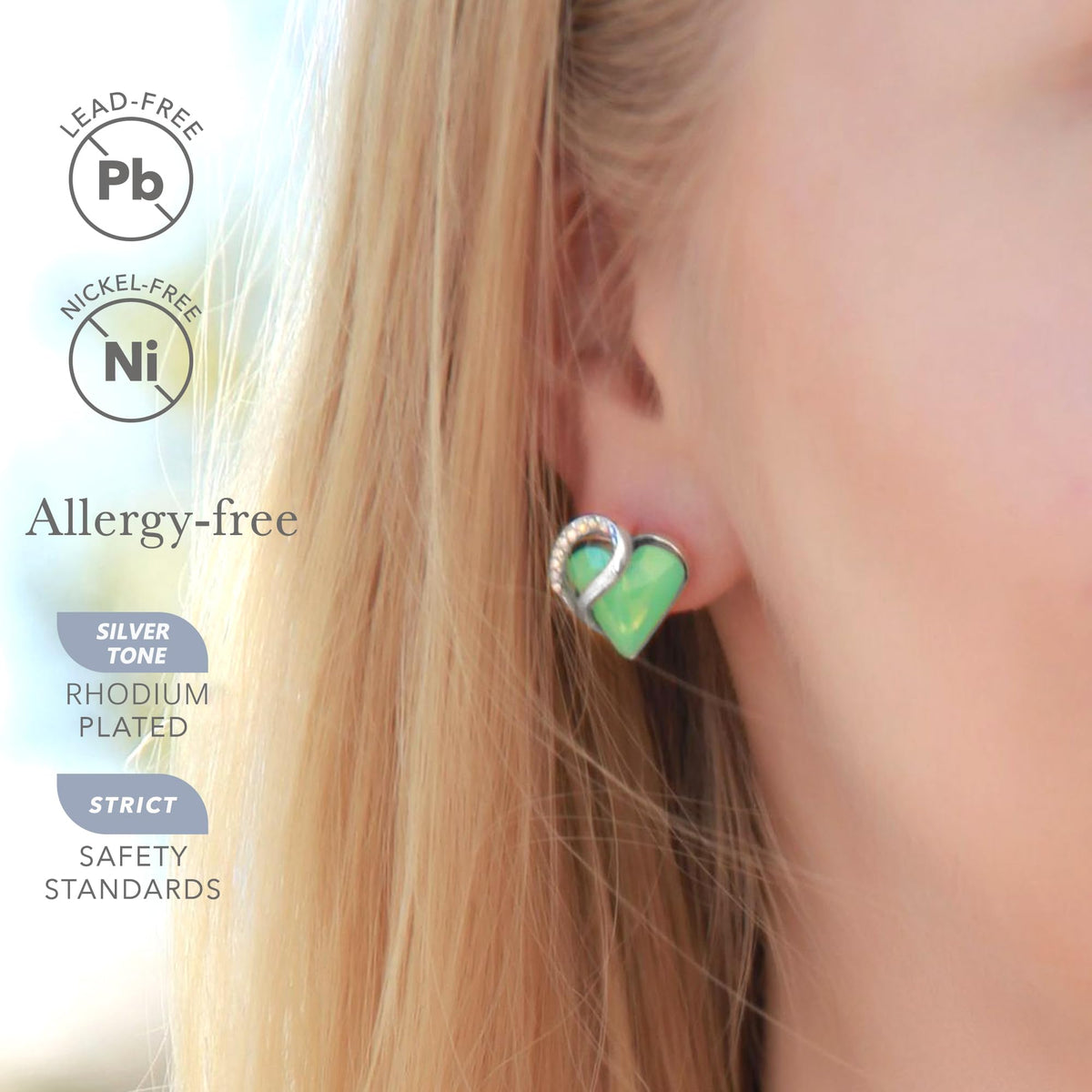 Leafael Infinity Love Heart Stud Earrings for Women, Birthstone and Healing Stone, Gifts for Mom, Wife, and Her, Silver Plated