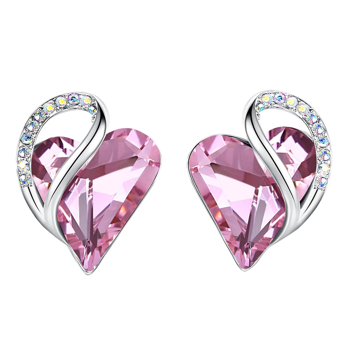 Leafael Infinity Love Heart Stud Earrings for Women, Birthstone and Healing Stone, Gifts for Mom, Wife, and Her, Silver Plated