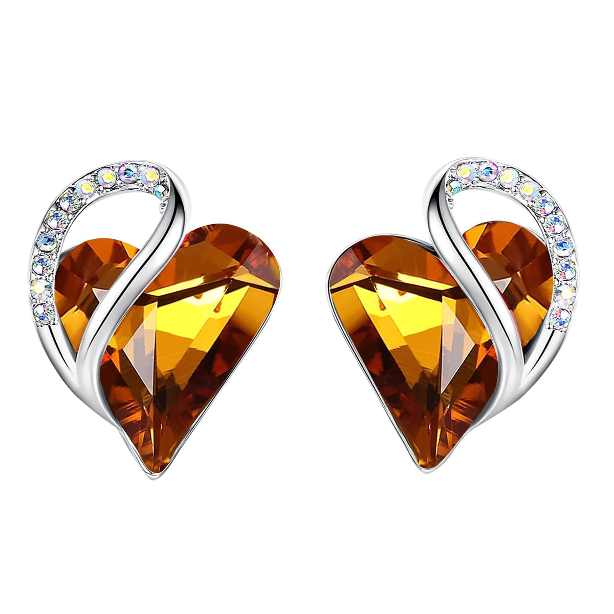 Leafael Infinity Love Heart Stud Earrings for Women, Birthstone and Healing Stone, Gifts for Mom, Wife, and Her, Silver Plated
