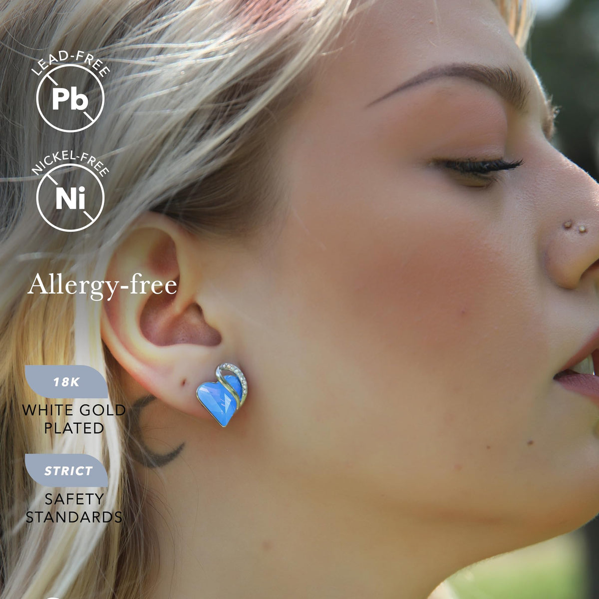 Leafael Infinity Love Heart Stud Earrings for Women, Birthstone and Healing Stone, Gifts for Mom, Wife, and Her, Silver Plated