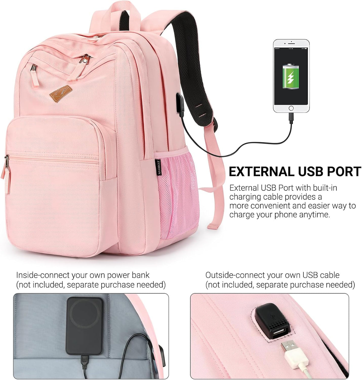 ZORFIN 26L Backpack for College, and Travel: Water Resistant Bookbag