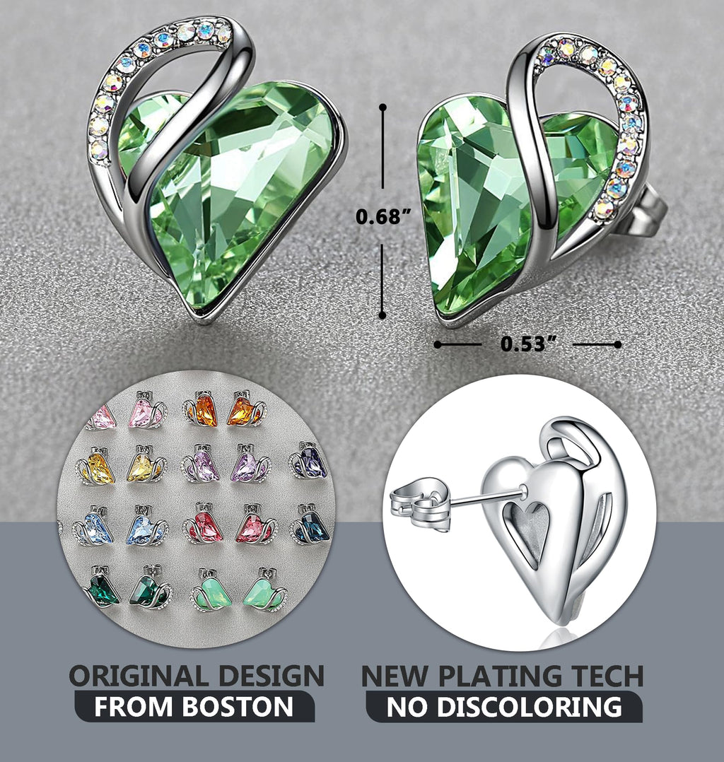 Leafael Infinity Love Heart Stud Earrings for Women, Birthstone and Healing Stone, Gifts for Mom, Wife, and Her, Silver Plated