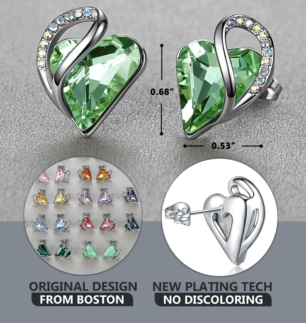 Leafael Infinity Love Heart Stud Earrings for Women, Birthstone and Healing Stone, Gifts for Mom, Wife, and Her, Silver Plated