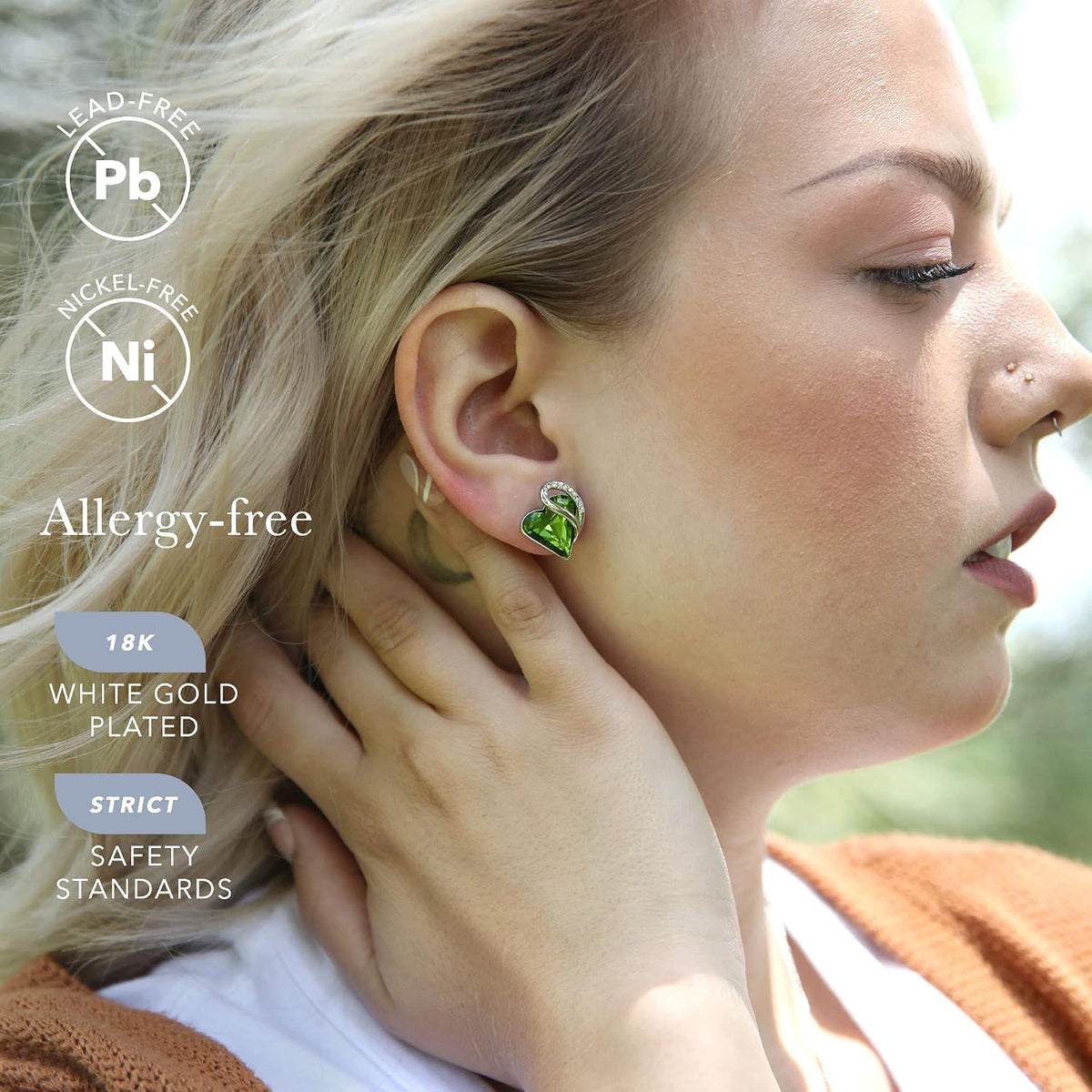Leafael Infinity Love Heart Stud Earrings for Women, Birthstone and Healing Stone, Gifts for Mom, Wife, and Her, Silver Plated