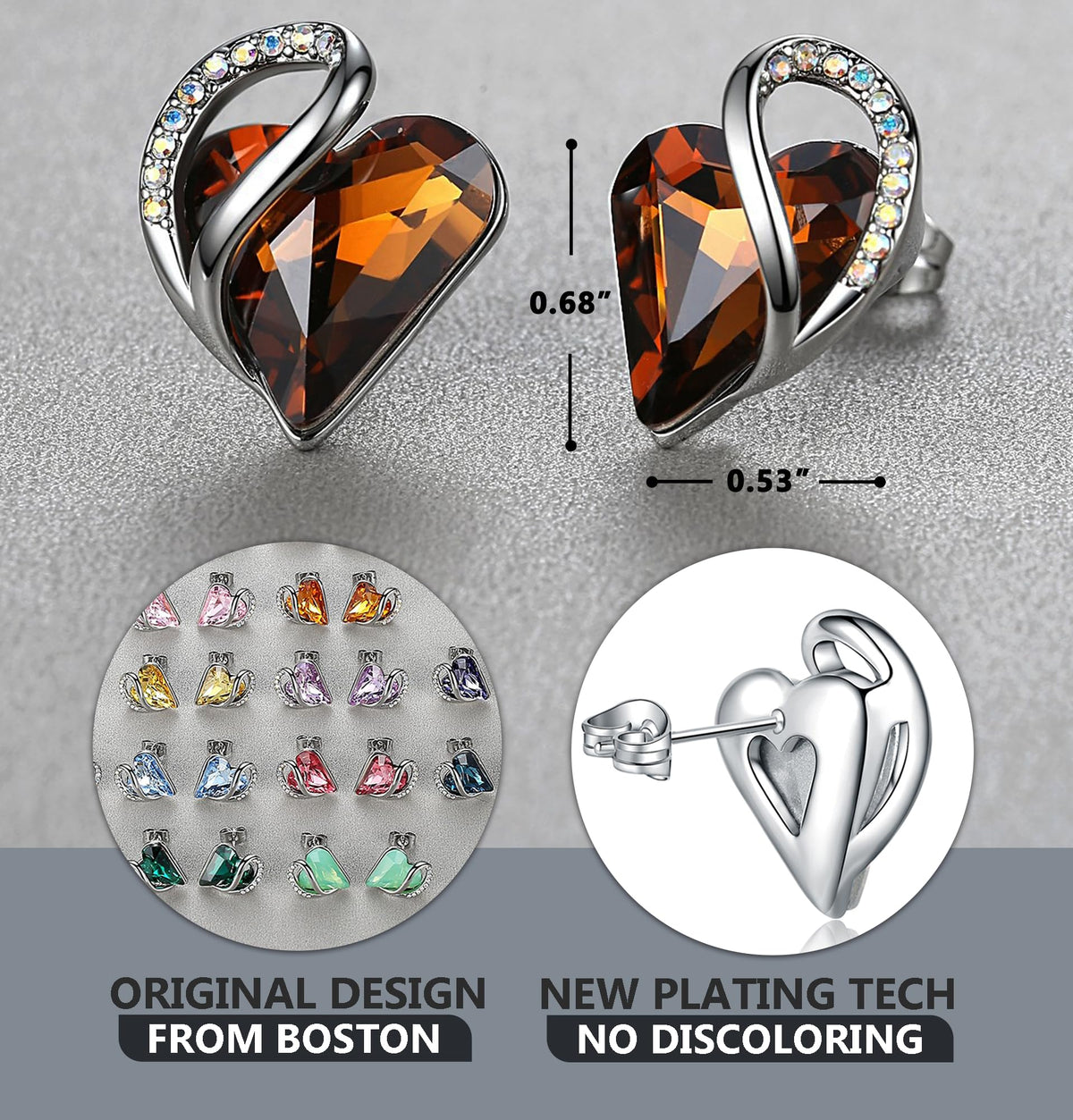 Leafael Infinity Love Heart Stud Earrings for Women, Birthstone and Healing Stone, Gifts for Mom, Wife, and Her, Silver Plated