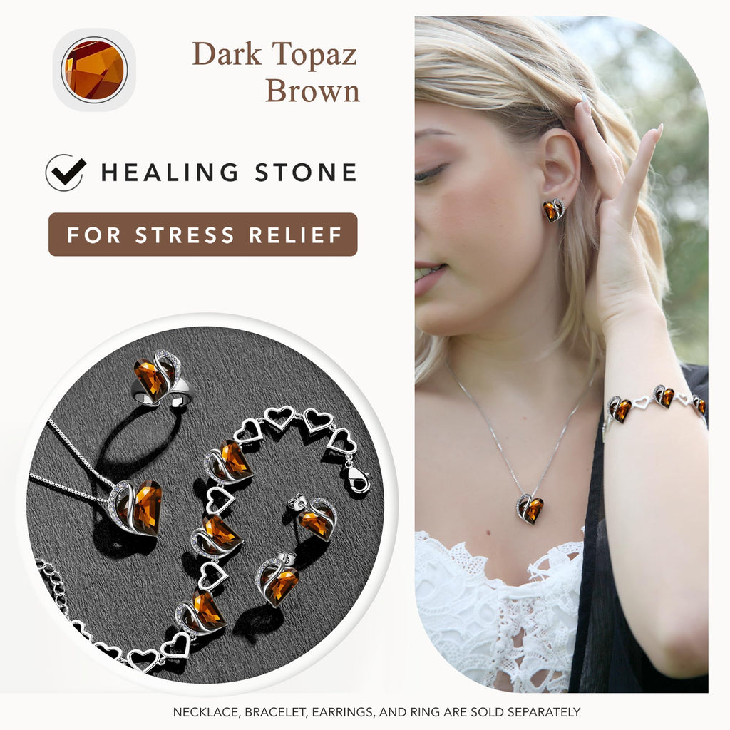 Leafael Infinity Love Heart Stud Earrings for Women, Birthstone and Healing Stone, Gifts for Mom, Wife, and Her, Silver Plated