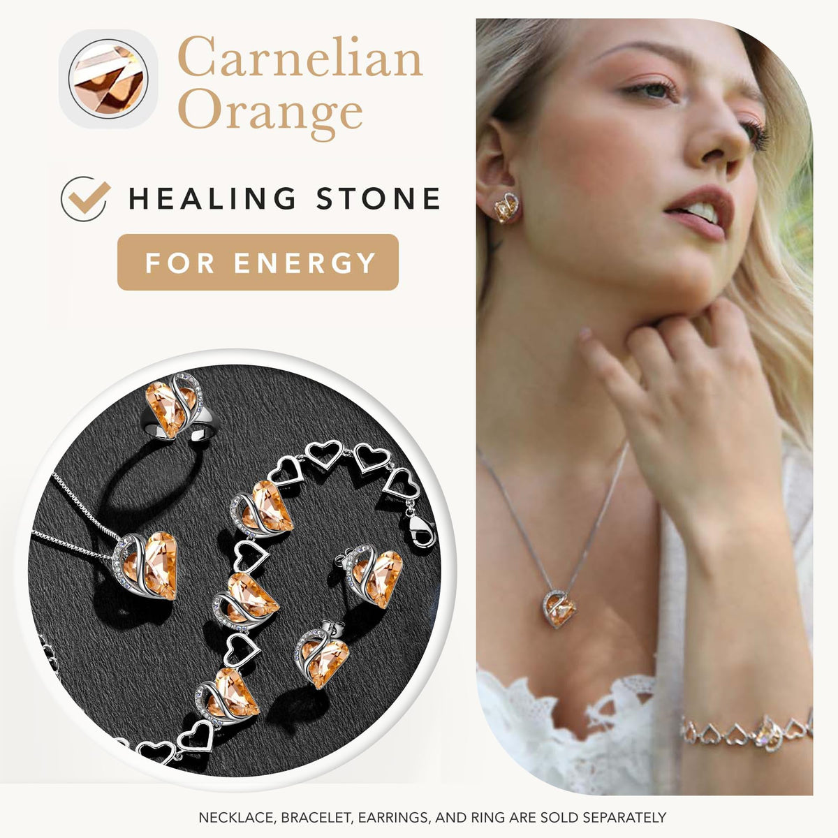 Leafael Infinity Love Heart Stud Earrings for Women, Birthstone and Healing Stone, Gifts for Mom, Wife, and Her, Silver Plated
