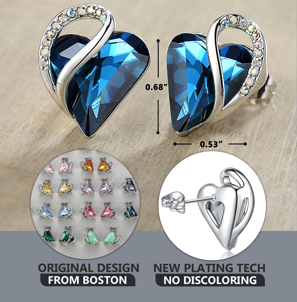 Leafael Infinity Love Heart Stud Earrings for Women, Birthstone and Healing Stone, Gifts for Mom, Wife, and Her, Silver Plated