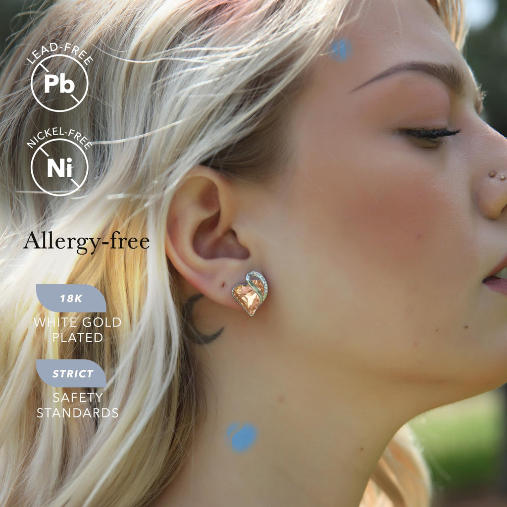 Leafael Infinity Love Heart Stud Earrings for Women, Birthstone and Healing Stone, Gifts for Mom, Wife, and Her, Silver Plated
