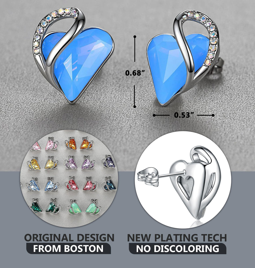 Leafael Infinity Love Heart Stud Earrings for Women, Birthstone and Healing Stone, Gifts for Mom, Wife, and Her, Silver Plated