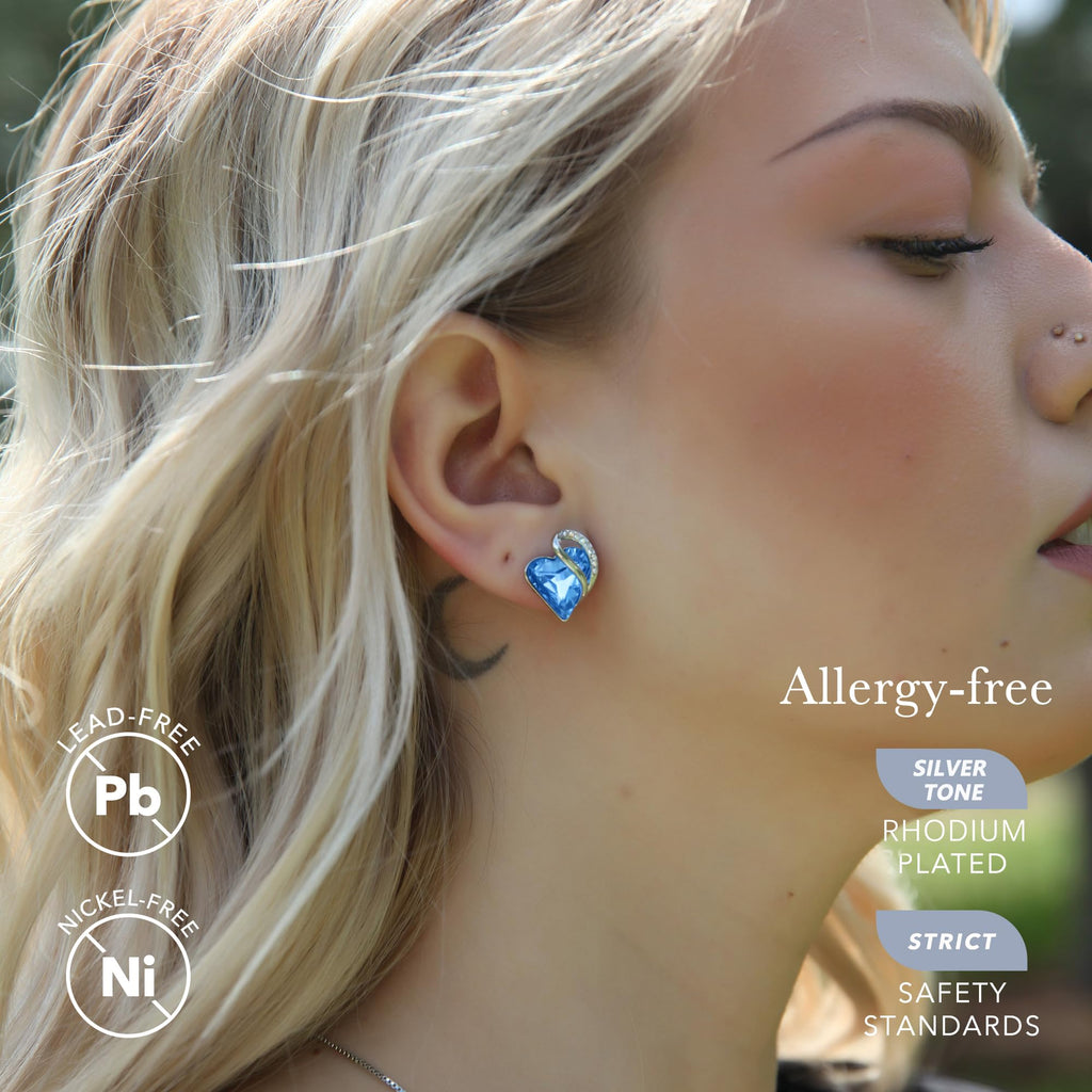 Leafael Infinity Love Heart Stud Earrings for Women, Birthstone and Healing Stone, Gifts for Mom, Wife, and Her, Silver Plated