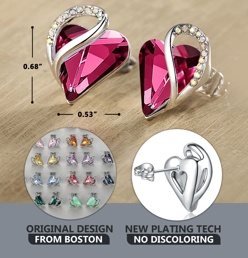 Leafael Infinity Love Heart Stud Earrings for Women, Birthstone and Healing Stone, Gifts for Mom, Wife, and Her, Silver Plated