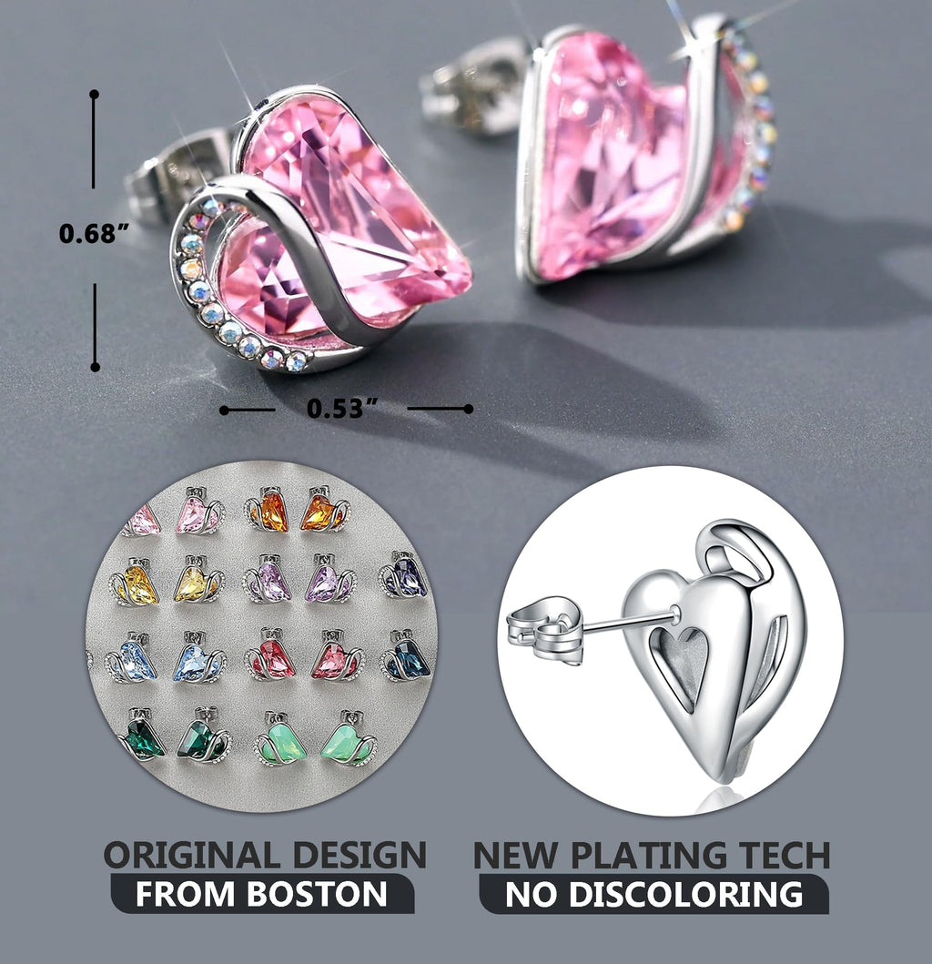 Leafael Infinity Love Heart Stud Earrings for Women, Birthstone and Healing Stone, Gifts for Mom, Wife, and Her, Silver Plated