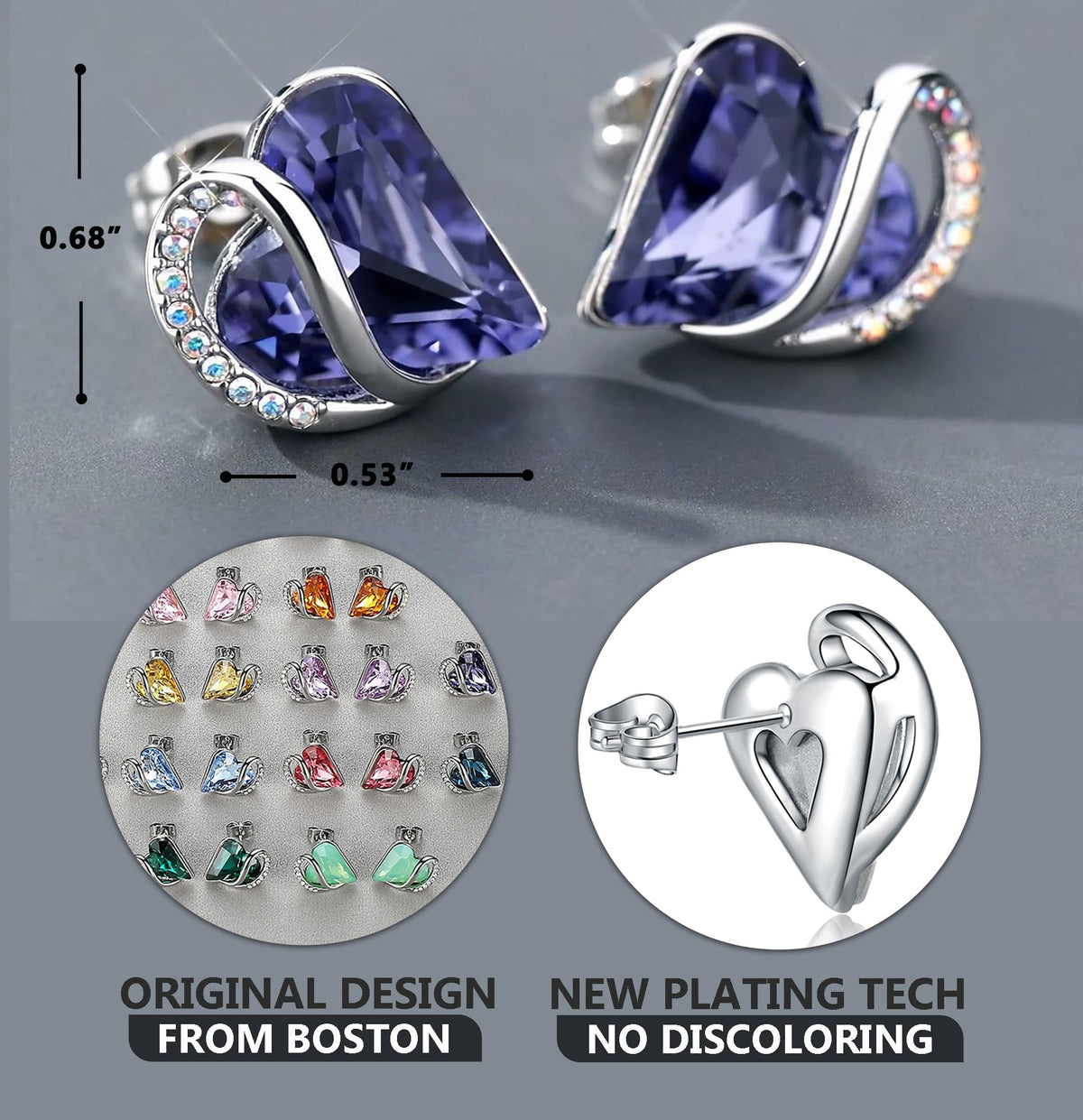 Leafael Infinity Love Heart Stud Earrings for Women, Birthstone and Healing Stone, Gifts for Mom, Wife, and Her, Silver Plated