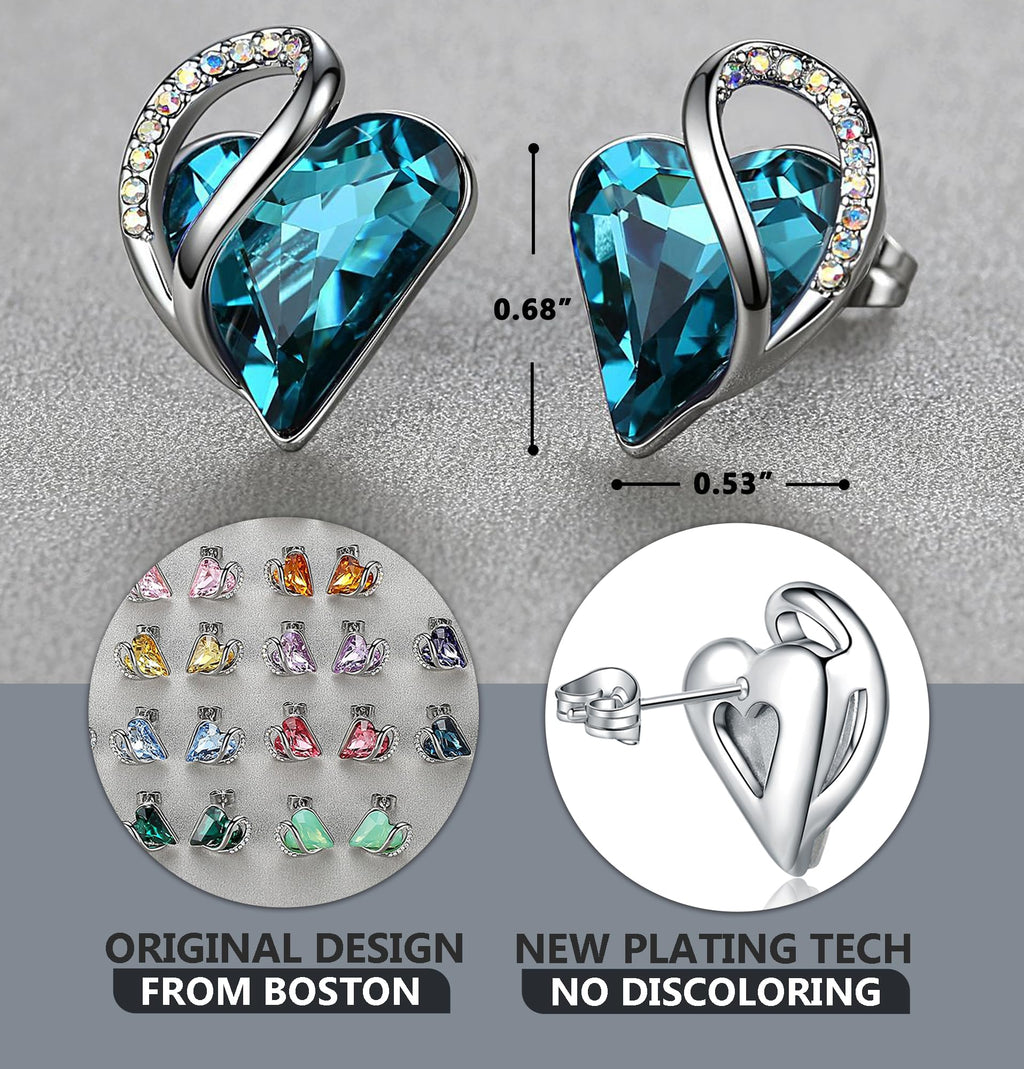 Leafael Infinity Love Heart Stud Earrings for Women, Birthstone and Healing Stone, Gifts for Mom, Wife, and Her, Silver Plated