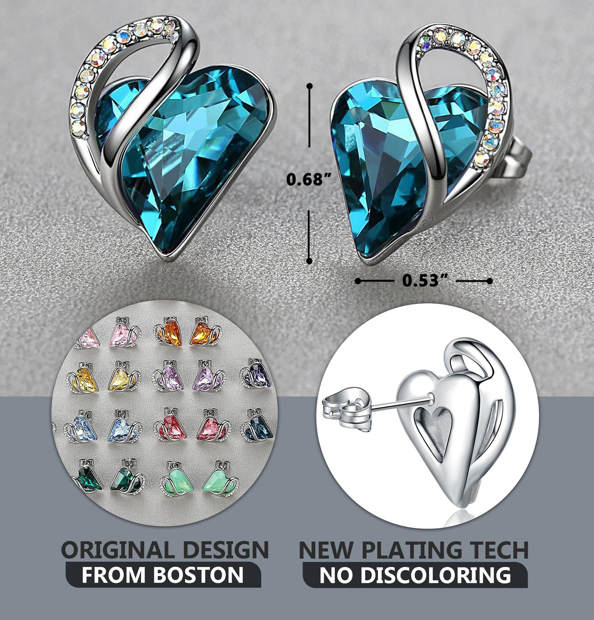 Leafael Infinity Love Heart Stud Earrings for Women, Birthstone and Healing Stone, Gifts for Mom, Wife, and Her, Silver Plated