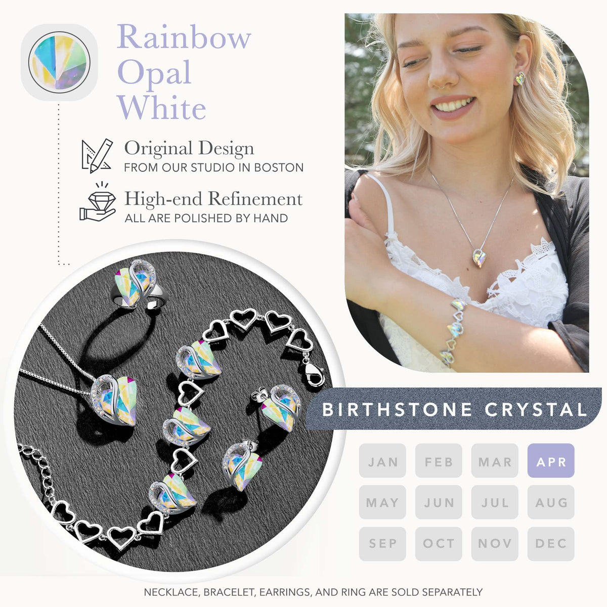 Leafael Infinity Love Heart Stud Earrings for Women, Birthstone and Healing Stone, Gifts for Mom, Wife, and Her, Silver Plated
