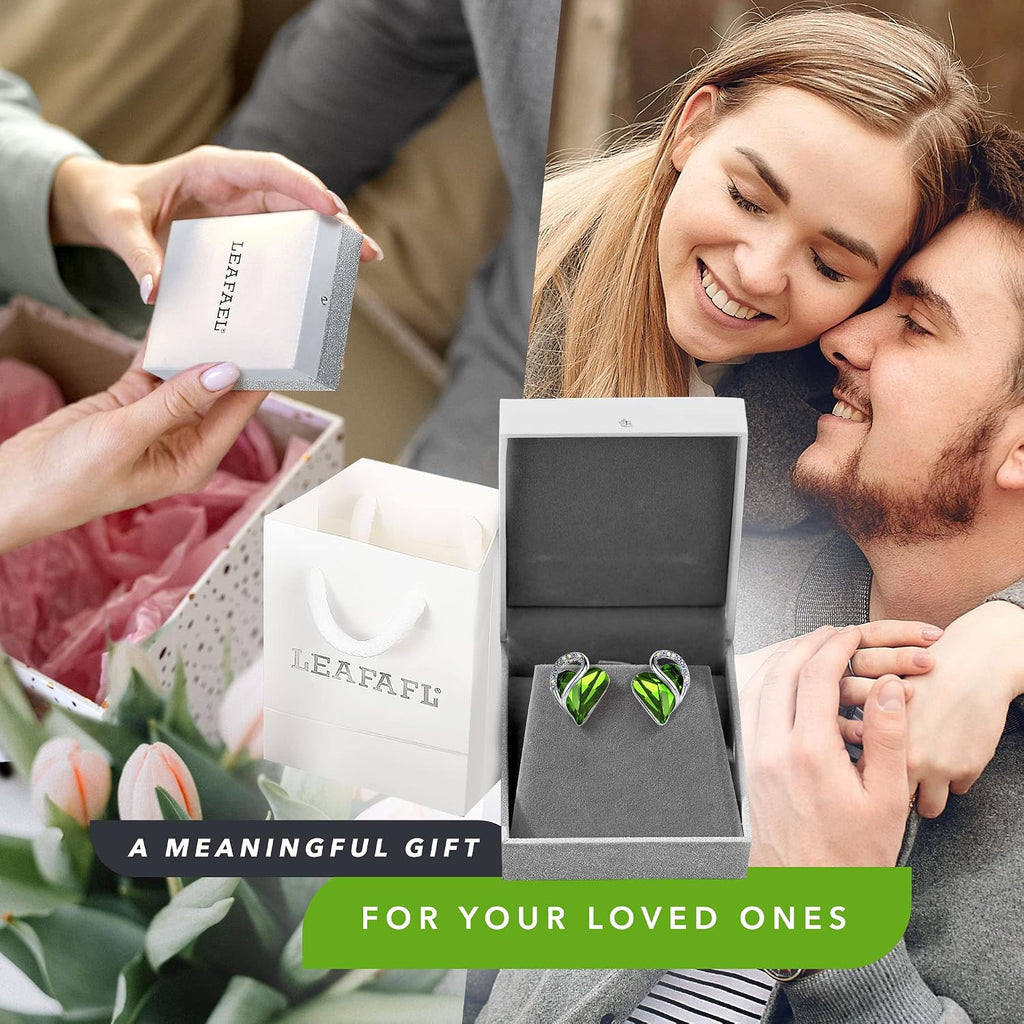 Leafael Infinity Love Heart Stud Earrings for Women, Birthstone and Healing Stone, Gifts for Mom, Wife, and Her, Silver Plated