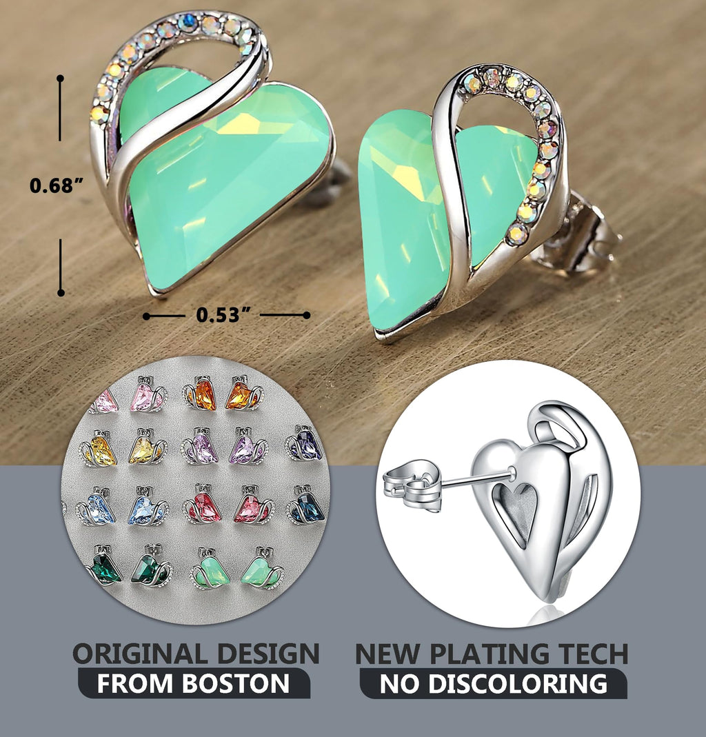 Leafael Infinity Love Heart Stud Earrings for Women, Birthstone and Healing Stone, Gifts for Mom, Wife, and Her, Silver Plated