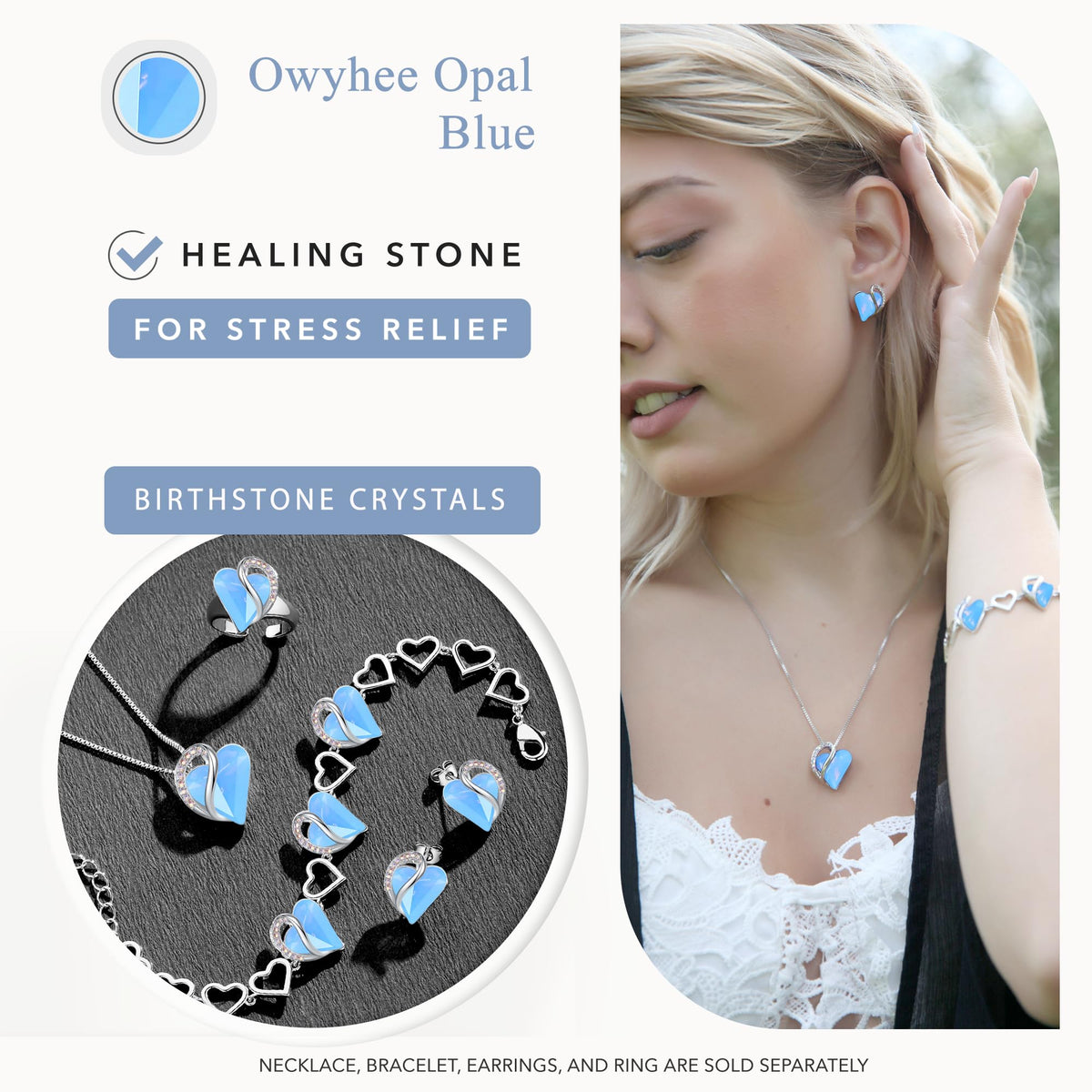 Leafael Infinity Love Heart Stud Earrings for Women, Birthstone and Healing Stone, Gifts for Mom, Wife, and Her, Silver Plated
