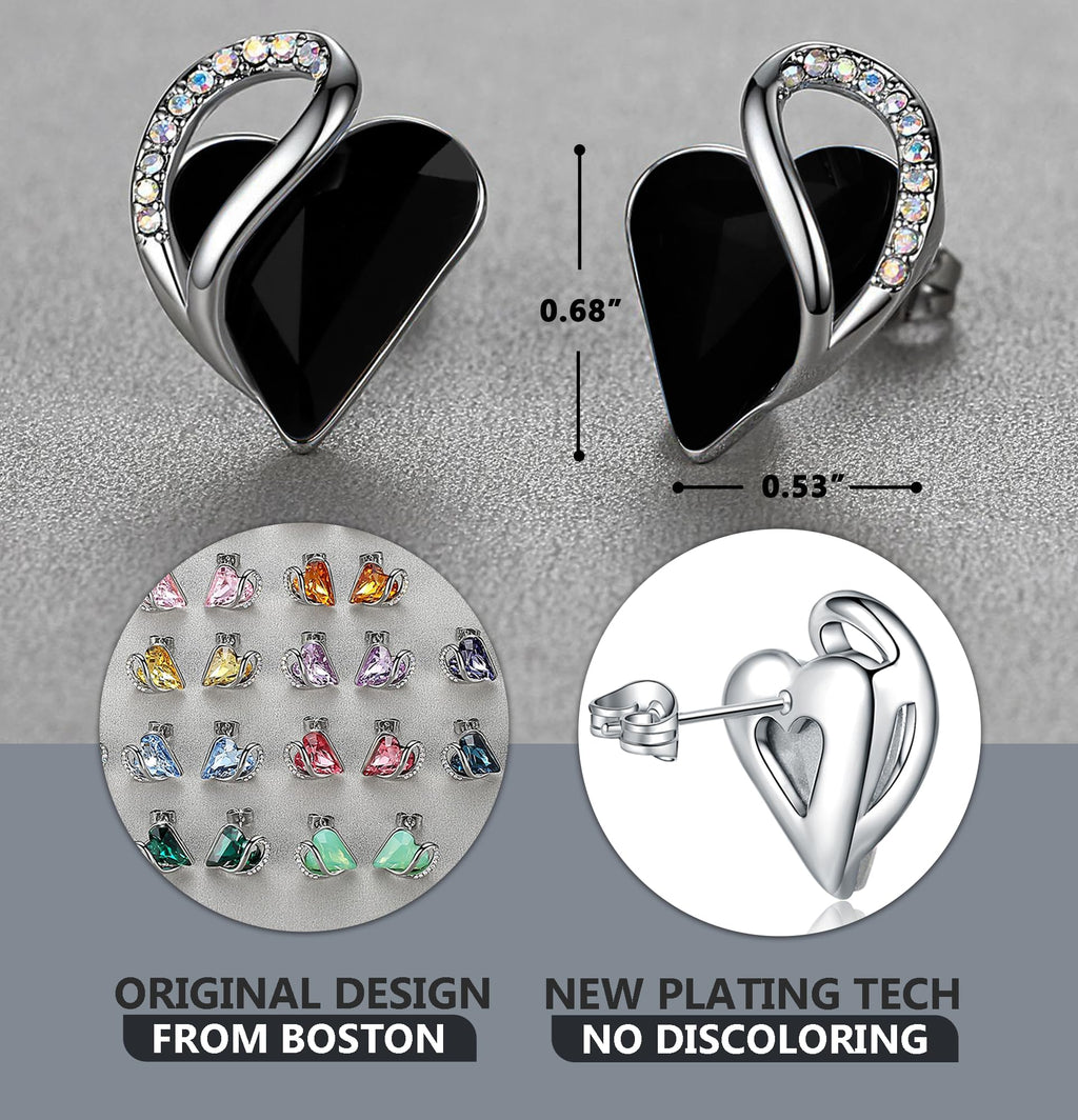Leafael Infinity Love Heart Stud Earrings for Women, Birthstone and Healing Stone, Gifts for Mom, Wife, and Her, Silver Plated
