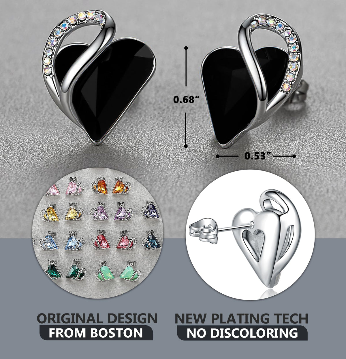 Leafael Infinity Love Heart Stud Earrings for Women, Birthstone and Healing Stone, Gifts for Mom, Wife, and Her, Silver Plated