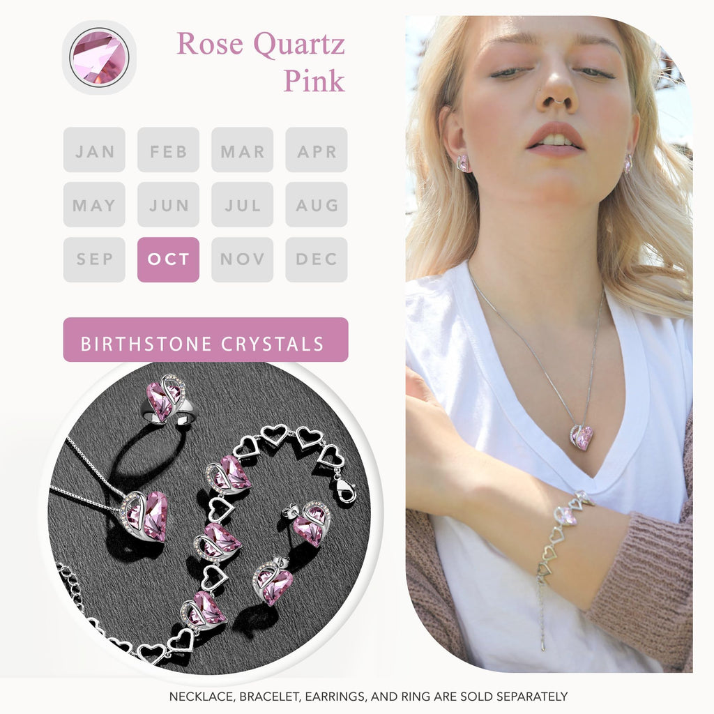 Leafael Infinity Love Heart Stud Earrings for Women, Birthstone and Healing Stone, Gifts for Mom, Wife, and Her, Silver Plated