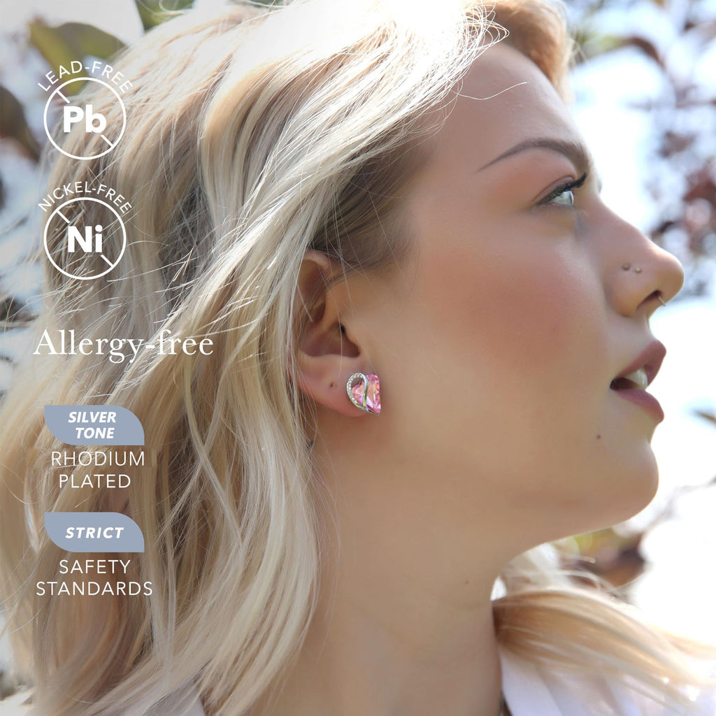 Leafael Infinity Love Heart Stud Earrings for Women, Birthstone and Healing Stone, Gifts for Mom, Wife, and Her, Silver Plated