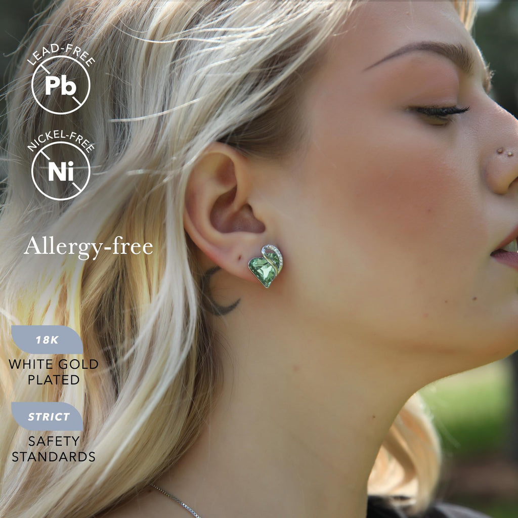 Leafael Infinity Love Heart Stud Earrings for Women, Birthstone and Healing Stone, Gifts for Mom, Wife, and Her, Silver Plated