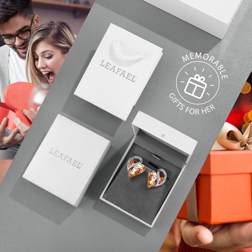 Leafael Infinity Love Heart Stud Earrings for Women, Birthstone and Healing Stone, Gifts for Mom, Wife, and Her, Silver Plated